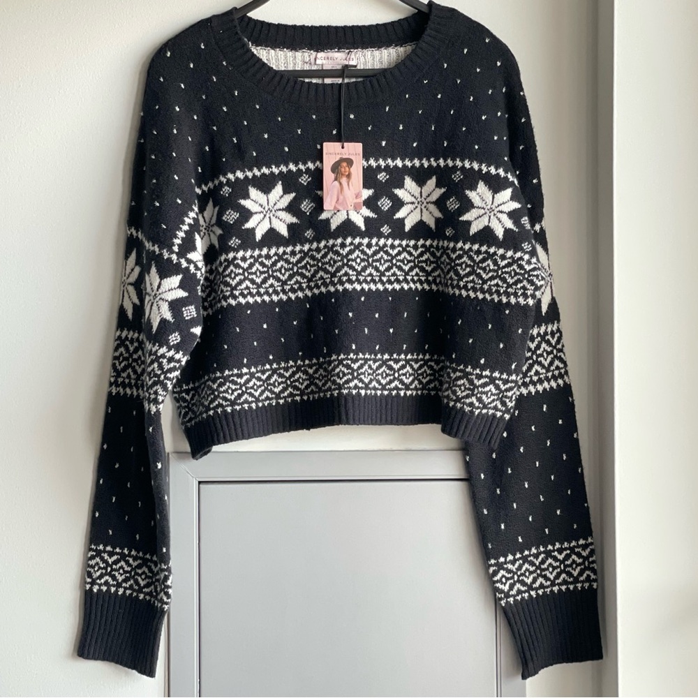 SINCERELY JULES Navy and White Fair Isle Sweater